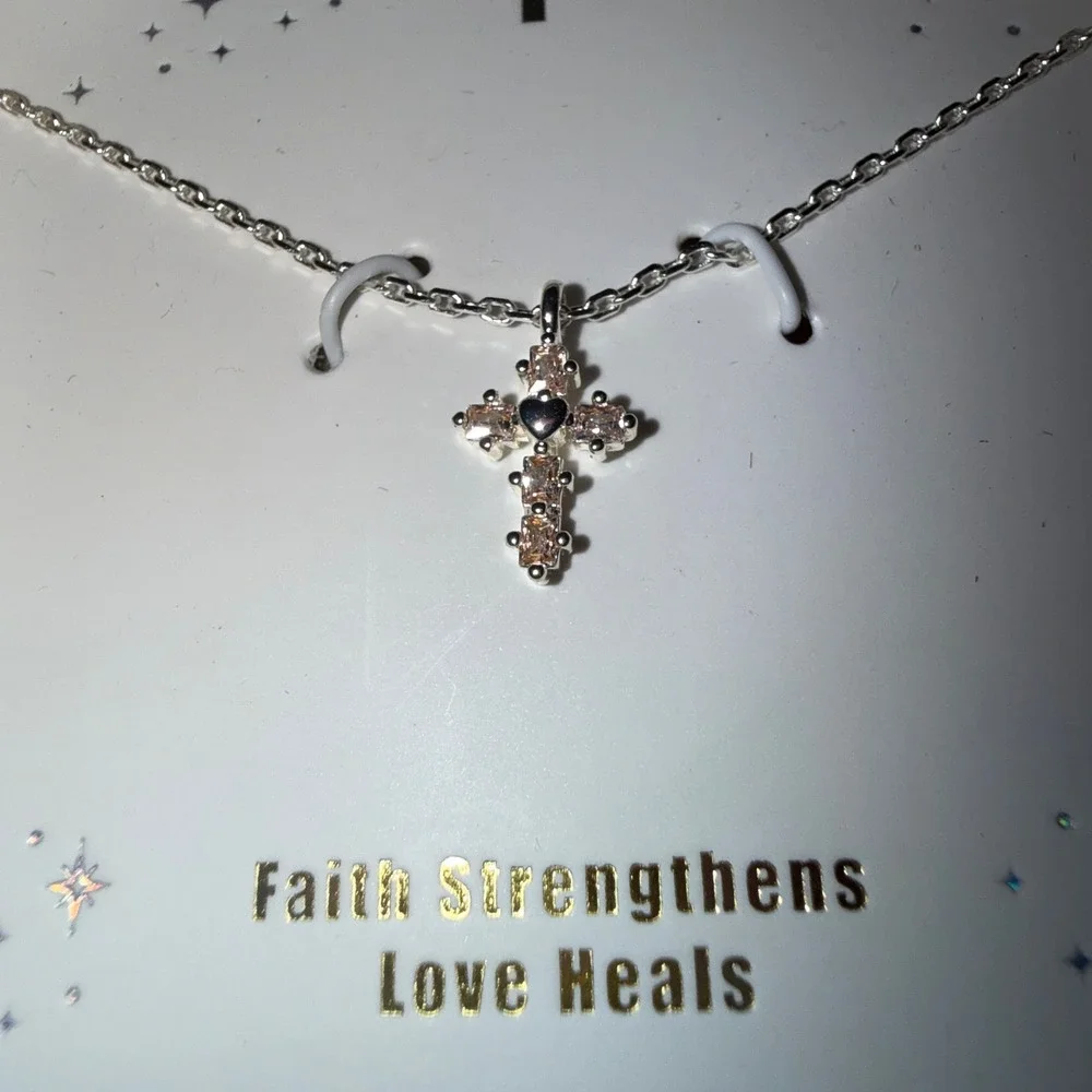 Cross Necklace NEW Silver Plated Cubic Zirconia Heart Pendant
